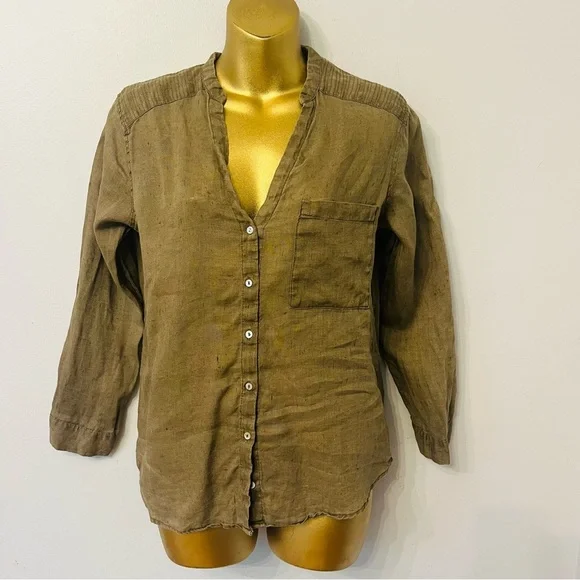 Zara chocolate mocha Brown Linen Button-Up Shirt Minimalist Quiet Luxury - Picture 2 of 5